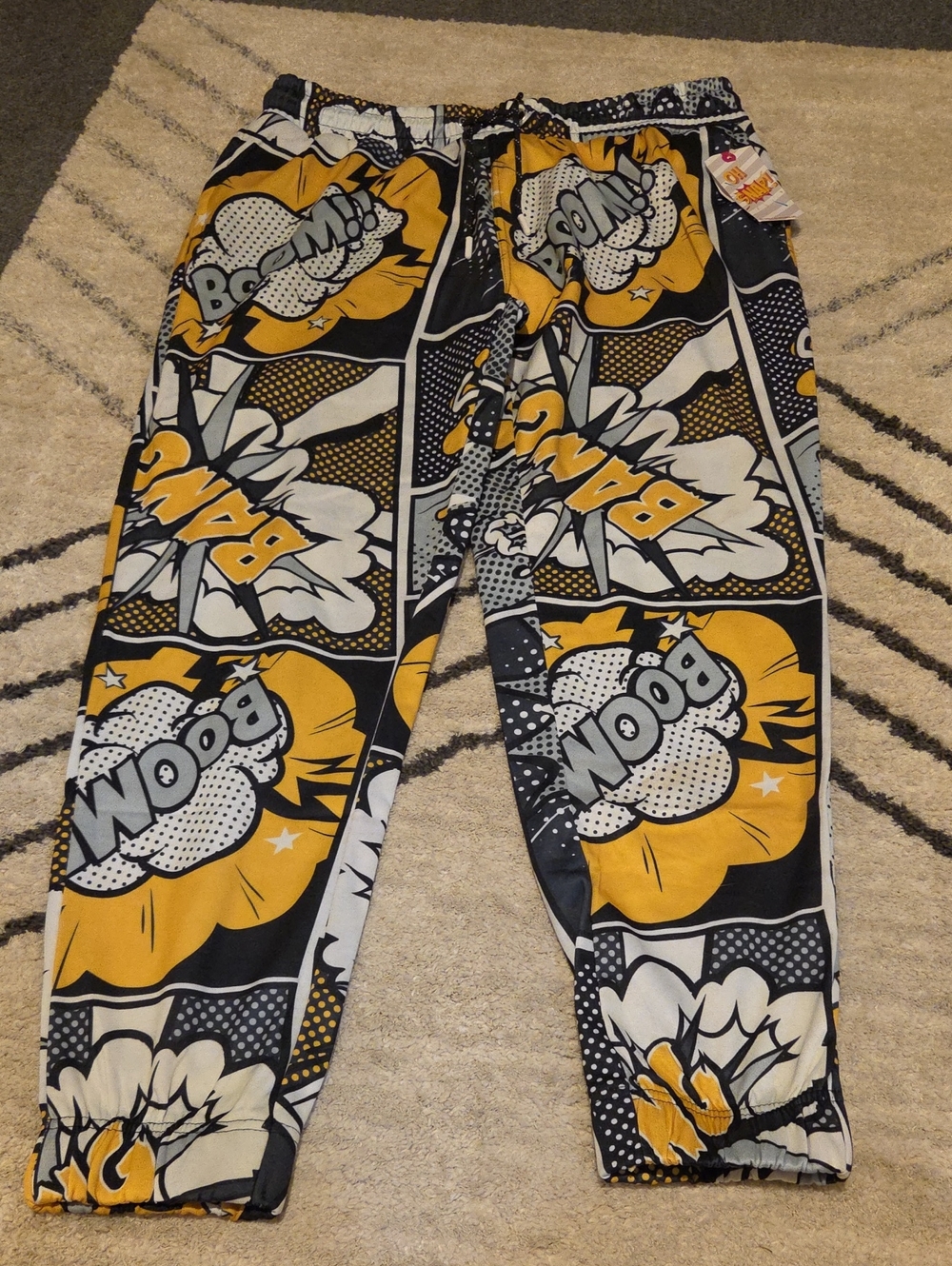 Comic-Print Yellow Black White Jogger Pants